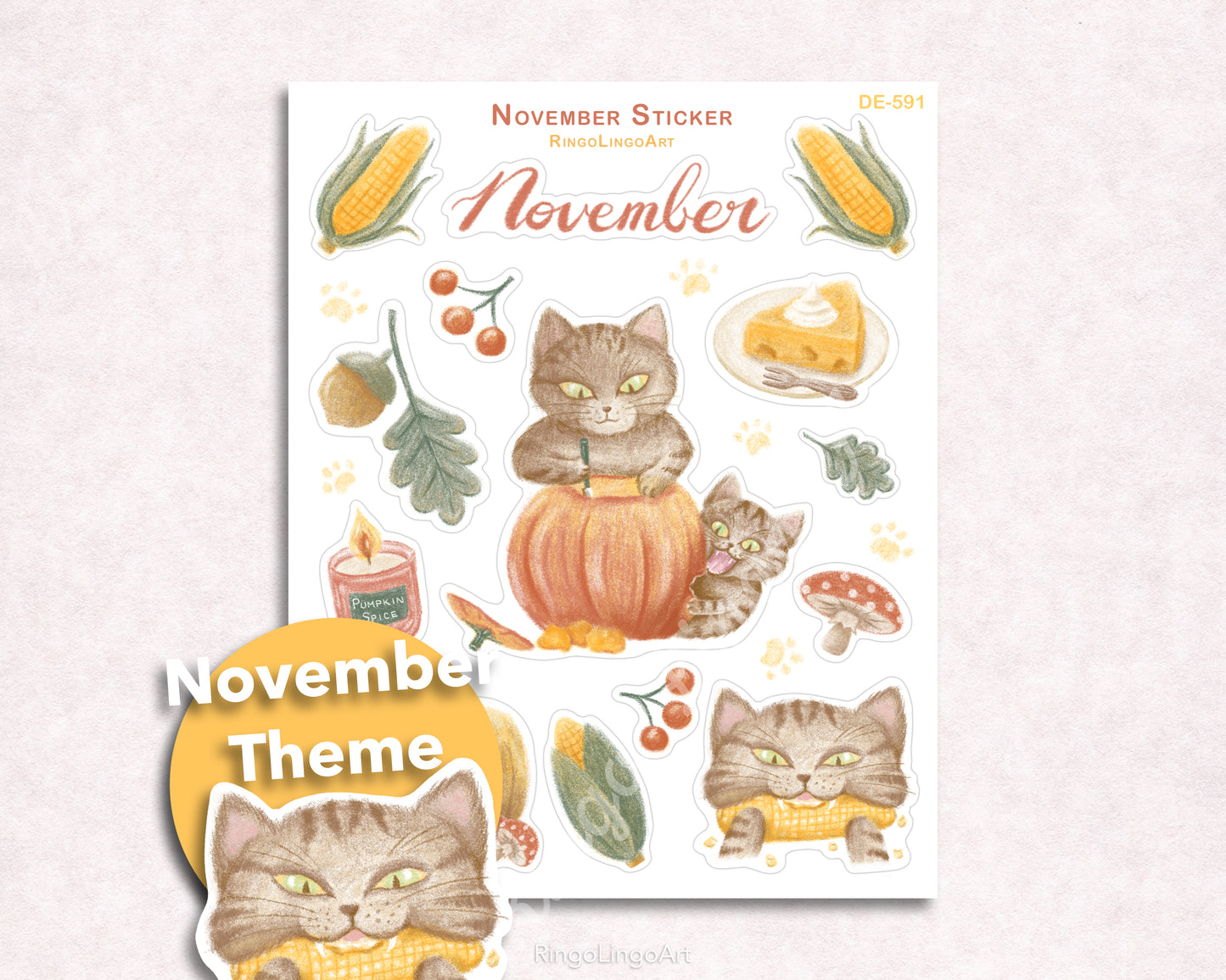 November Harvest Season Cat Sticker Sheet