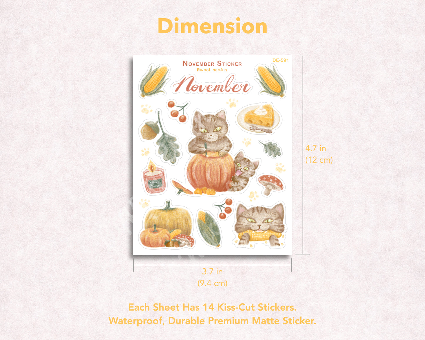 November Harvest Season Cat Sticker Sheet