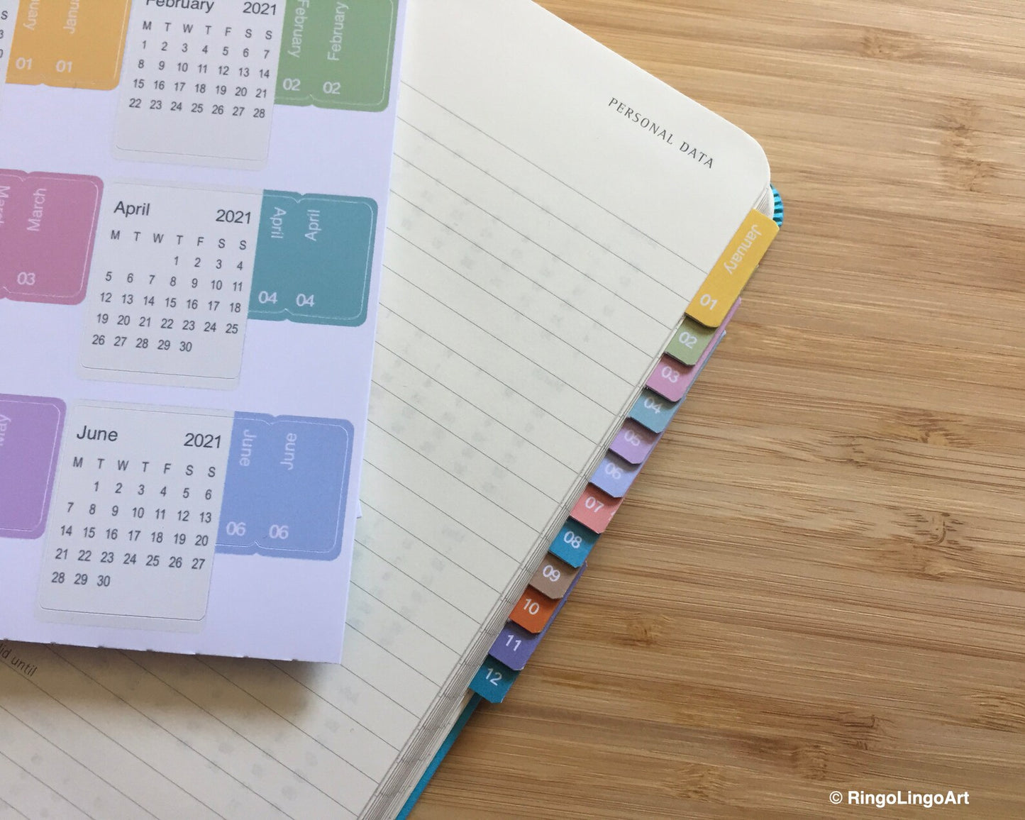 2026 Monthly Calendar Index Sticker