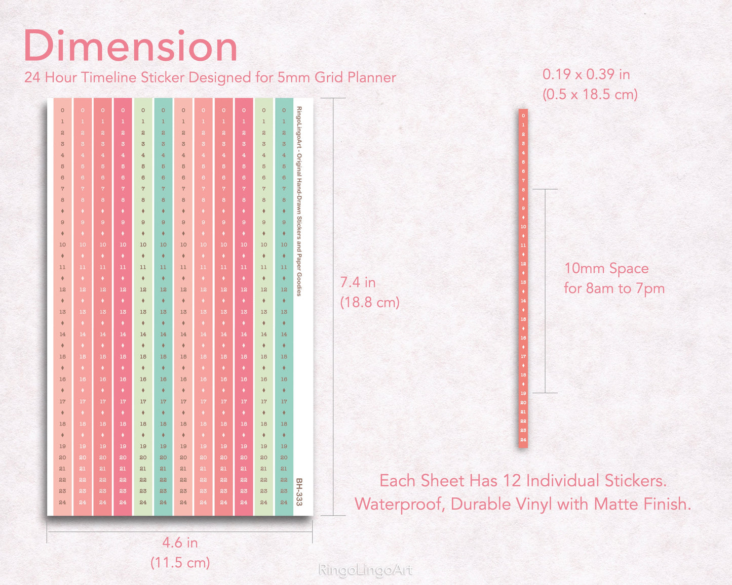 Time Strip Sticker for 5mm grid (24 | 18 Hour) Spring Color