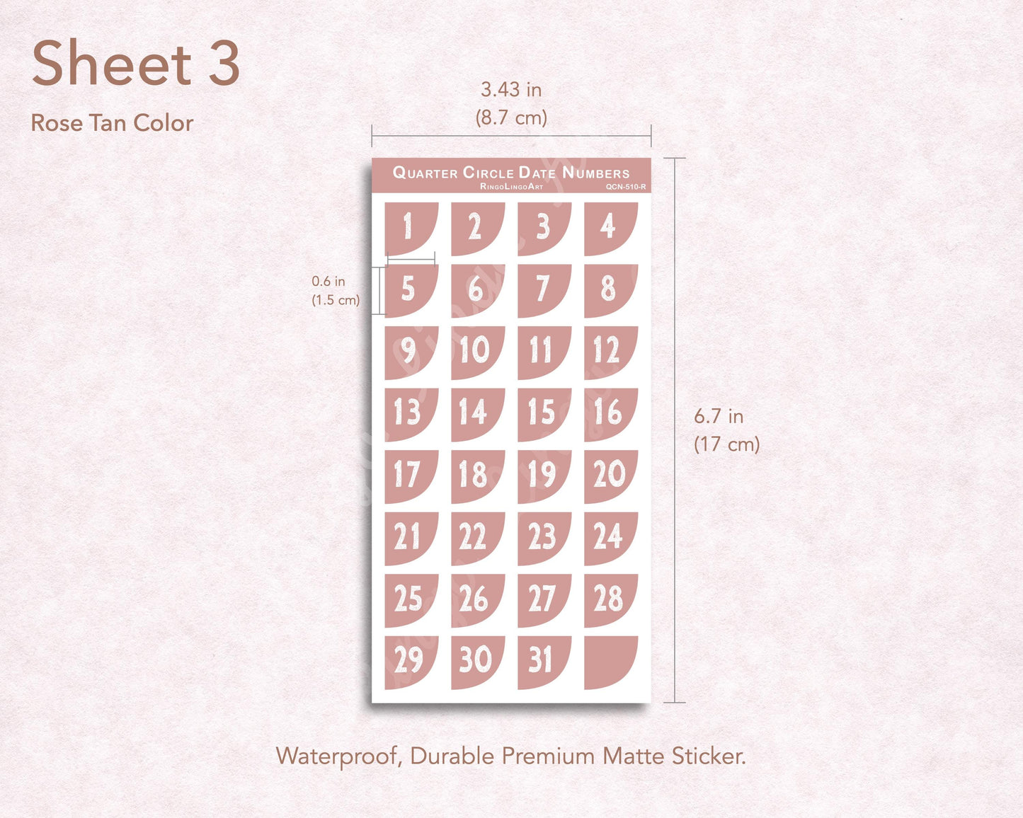 Quarter Circle Corner Date Number Sticker - Mocha