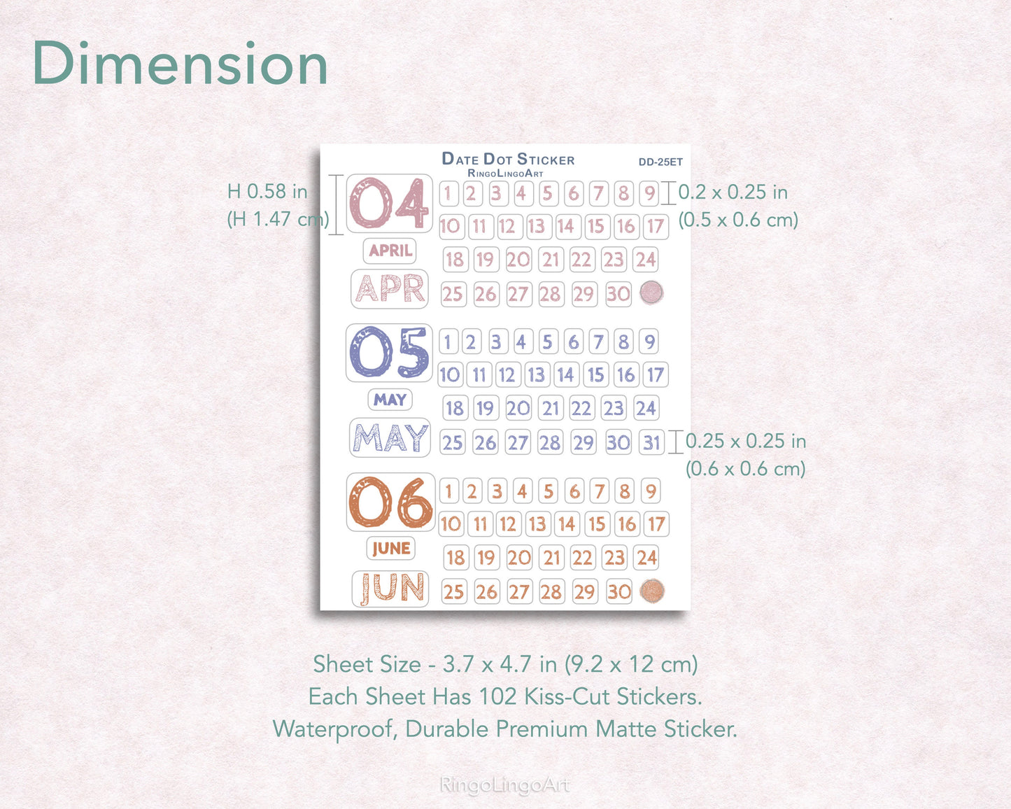 Month and Date Number Sticker Sheet