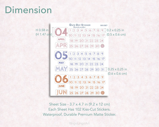 Month and Date Number Sticker Sheet