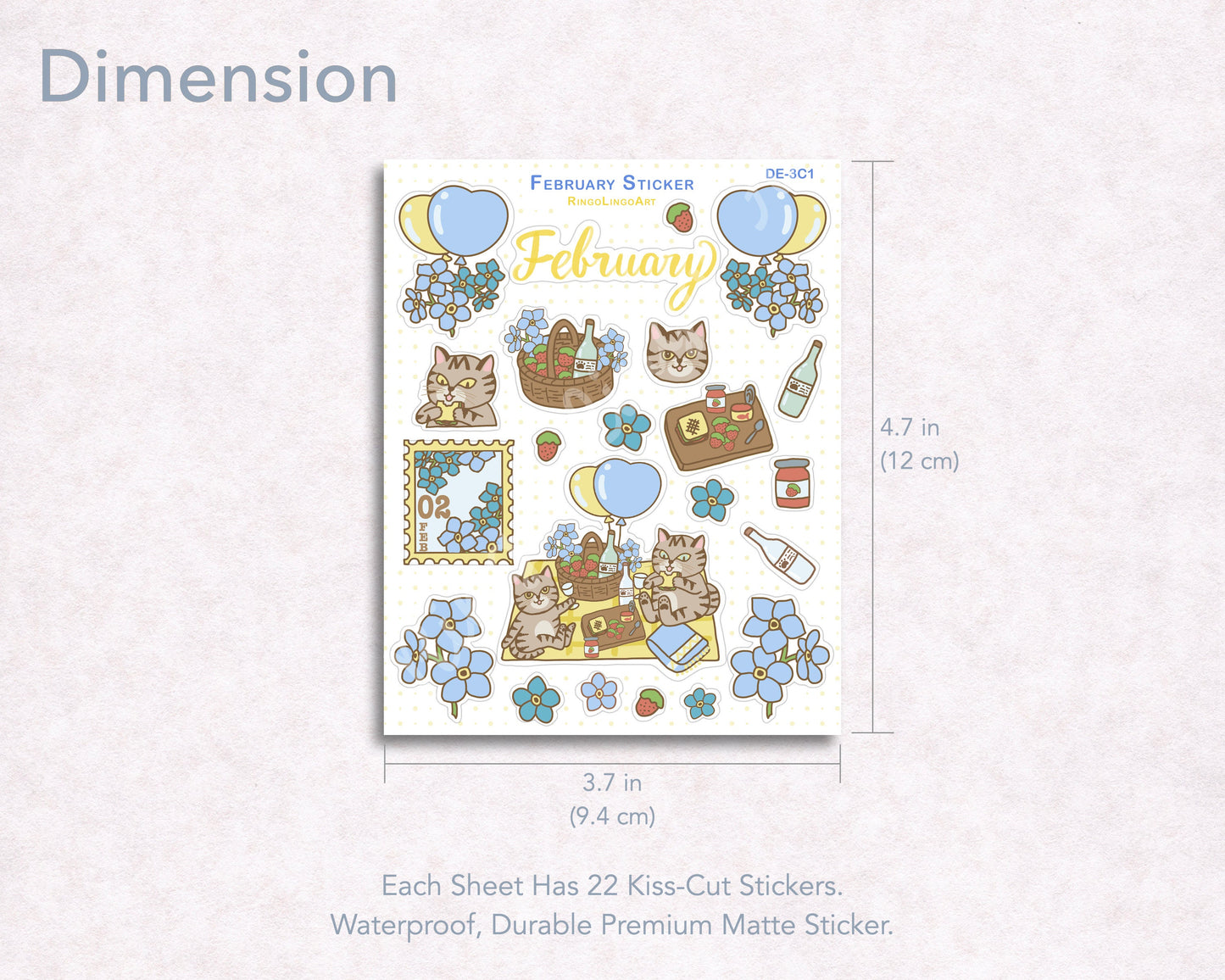 February Picnic Cat Sticker Sheet