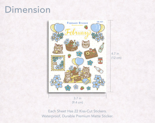 February Picnic Cat Sticker Sheet