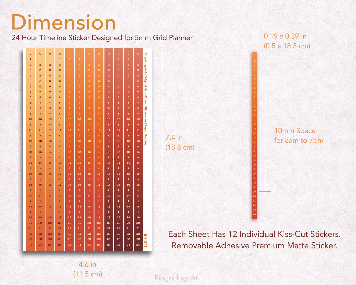 Time Strip Sticker for 5mm grid (24 | 18 Hour) Gradient Autumn Color