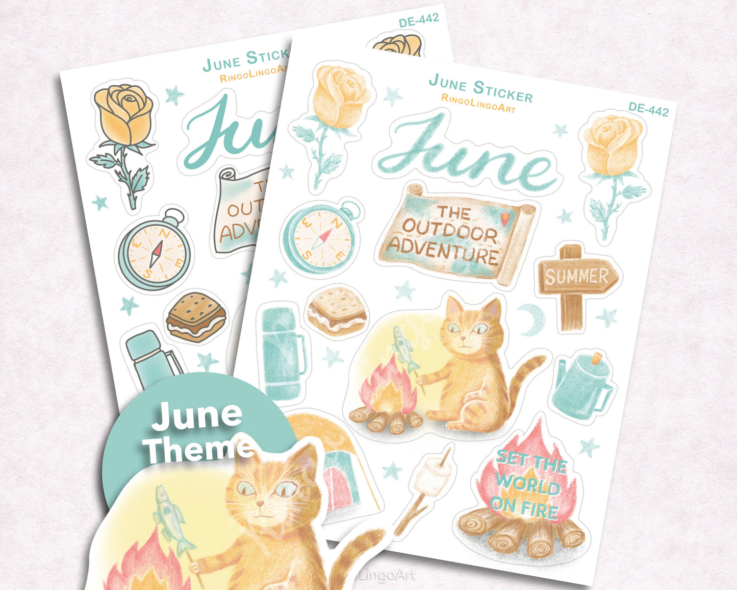June Camping Cat Sticker Sheet