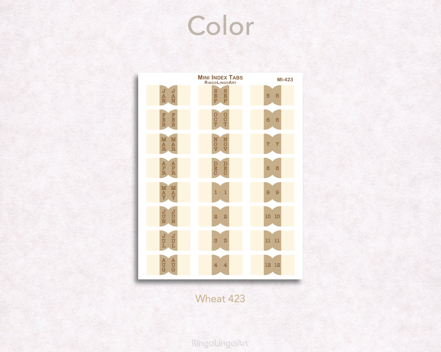 Vertical Text Mini Monthly Tabs - Neutral Tone (MI-42)