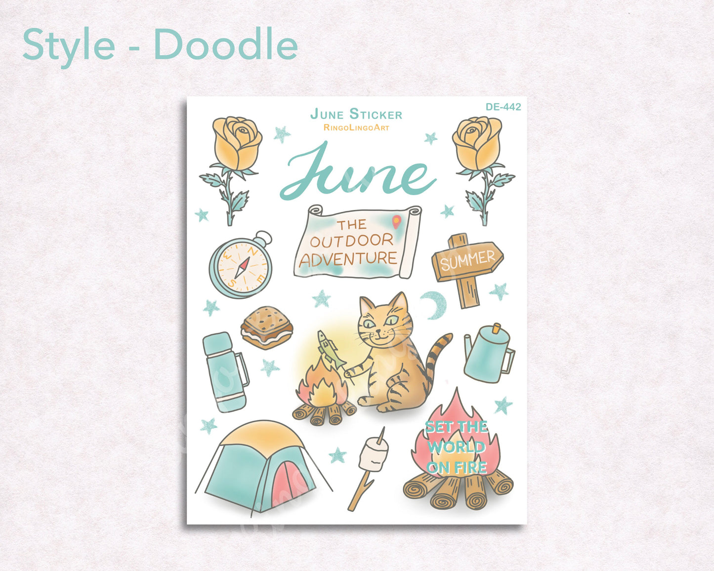 June Camping Cat Sticker Sheet