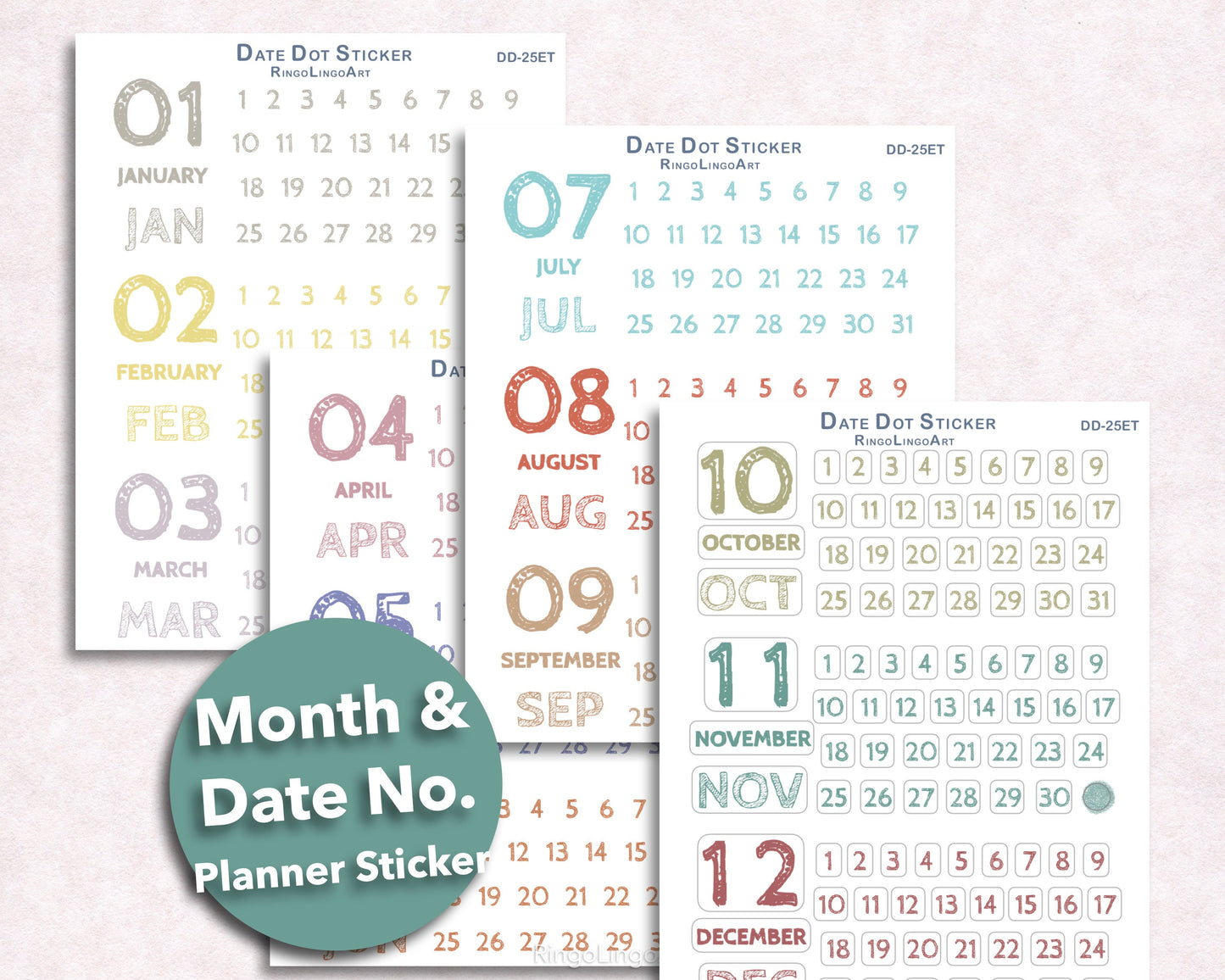 Month and Date Number Sticker Sheet