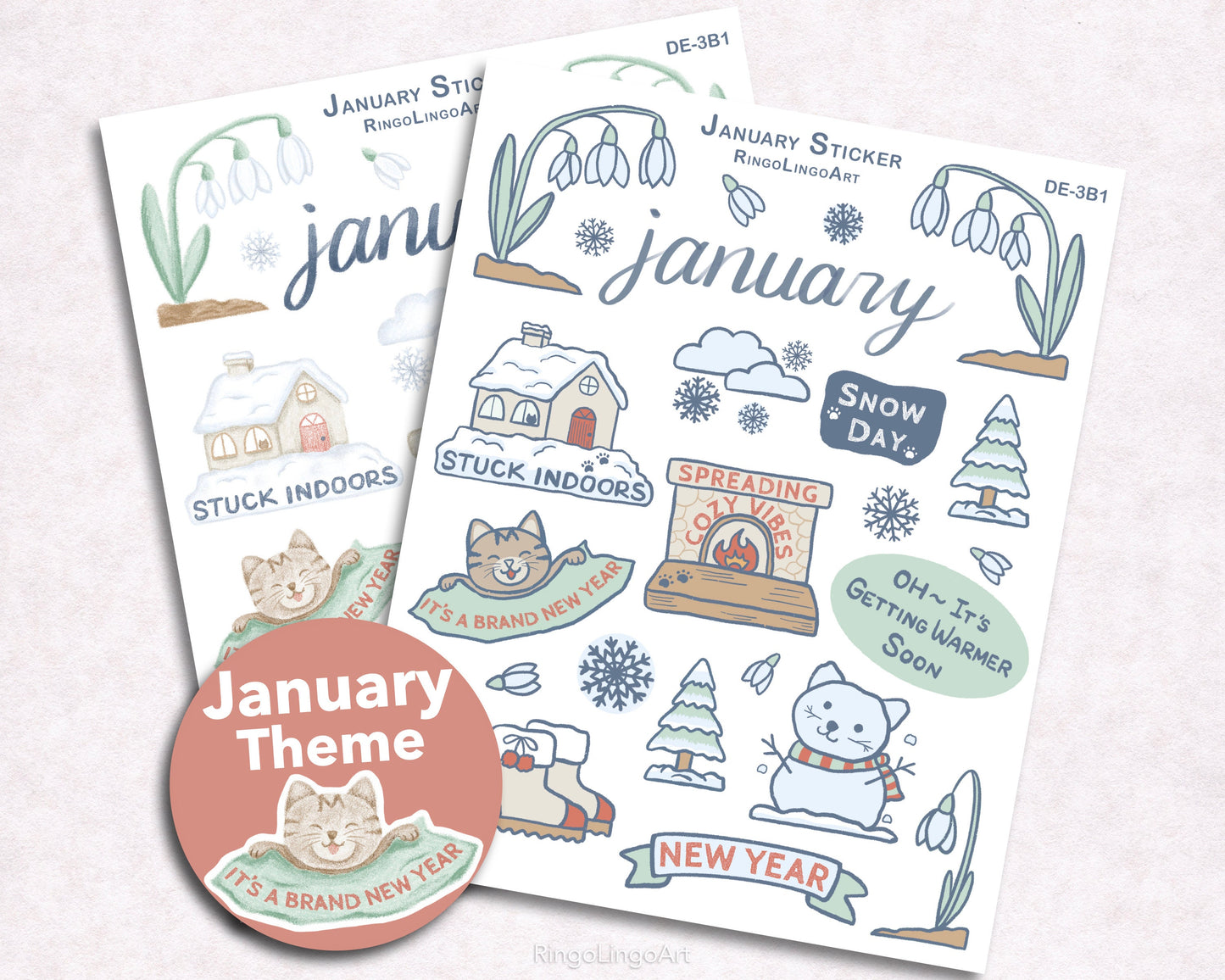 January Celebrating Cat Sticker Sheet