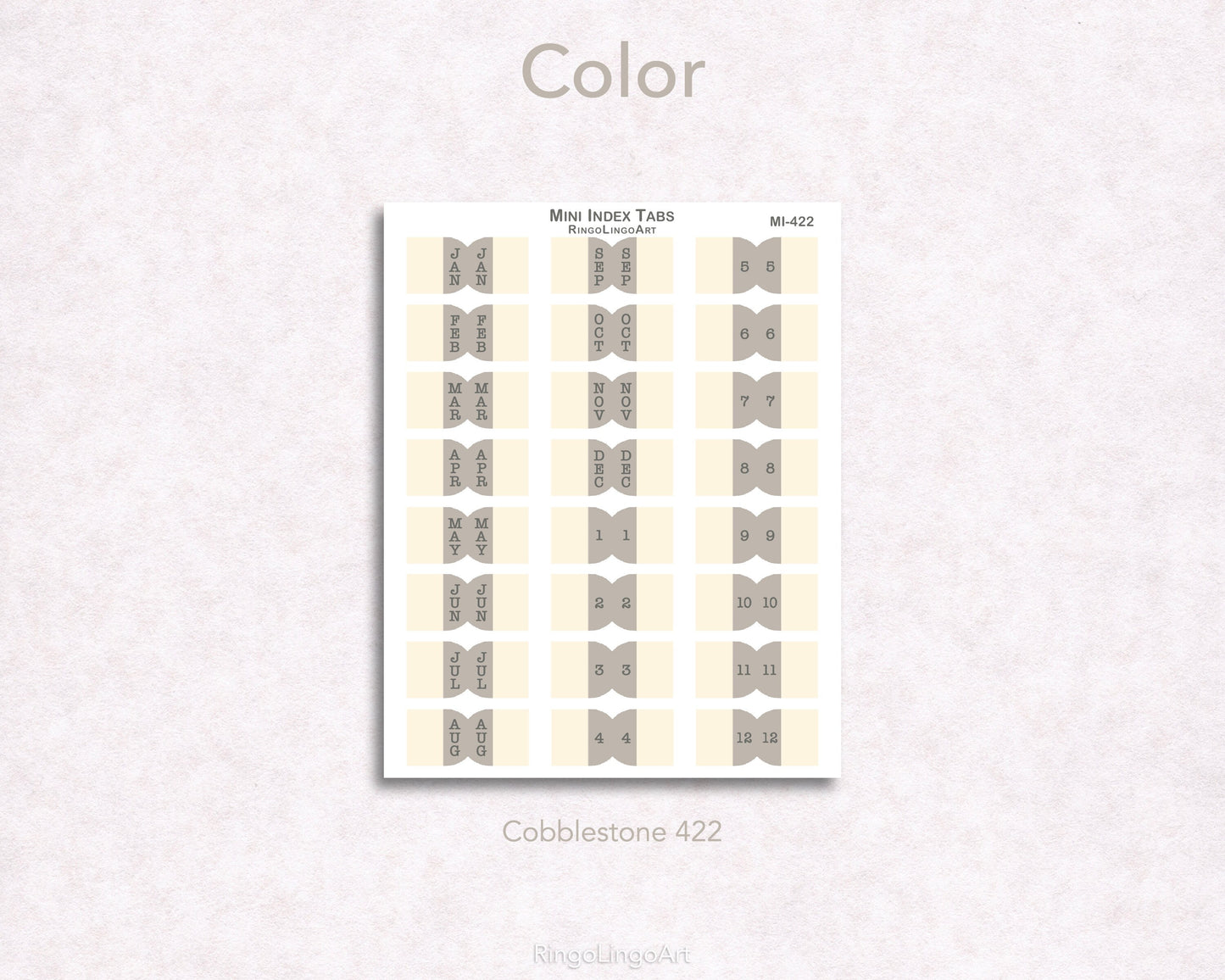 Vertical Text Mini Monthly Tabs - Neutral Tone (MI-42)