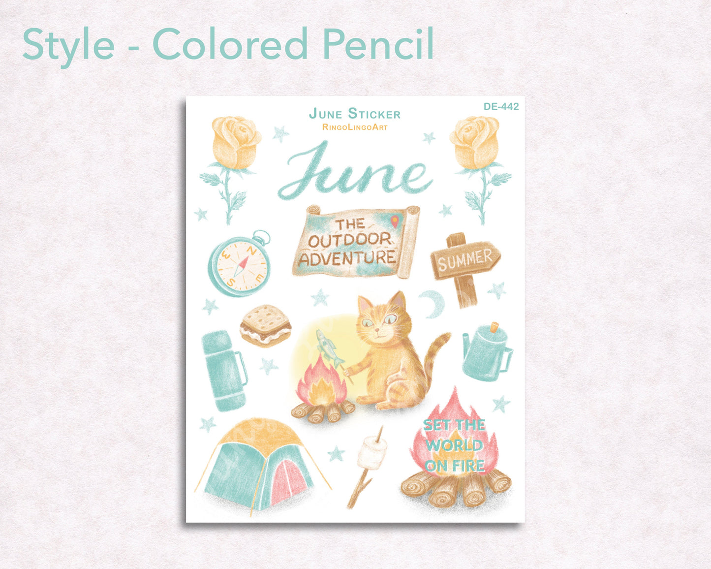 June Camping Cat Sticker Sheet