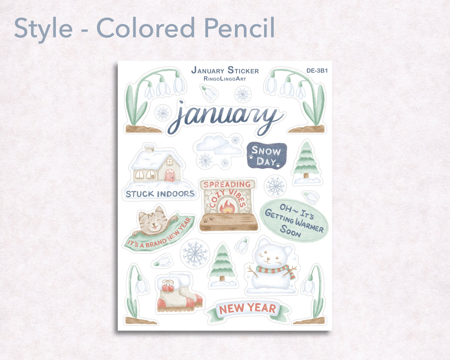 January Celebrating Cat Sticker Sheet