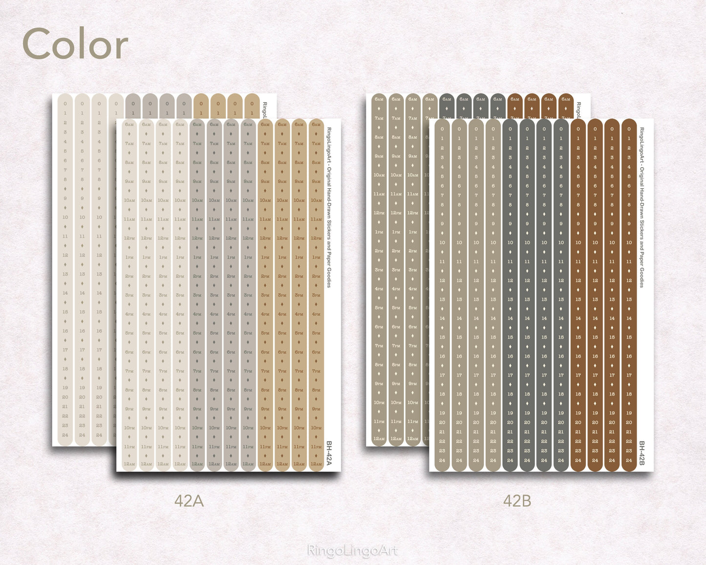 Time Strip Sticker for 5mm grid (24 | 18 Hour ) Neutral Tone 42