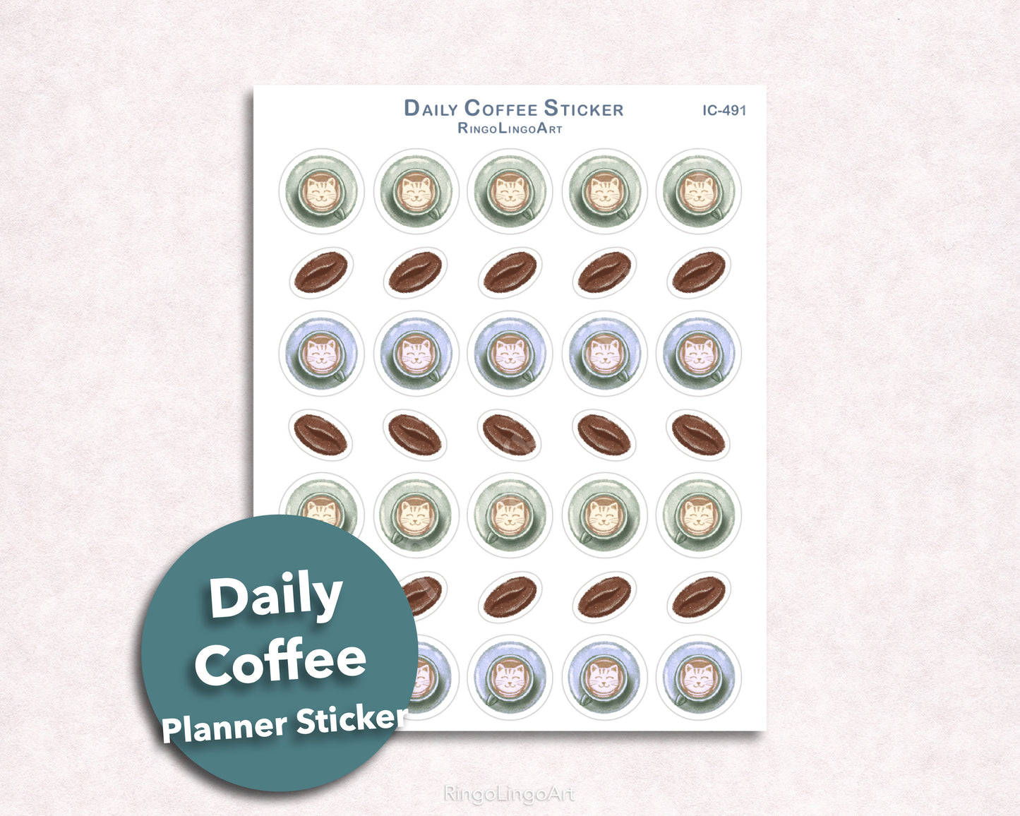 Daily Coffee Icon Sticker Sheet