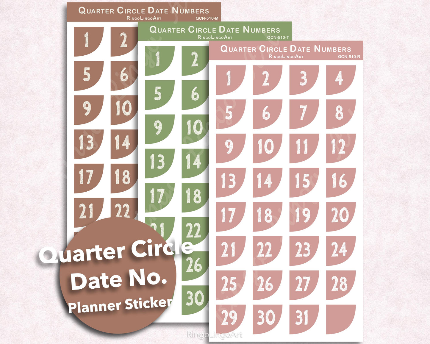 Quarter Circle Corner Date Number Sticker - Mocha