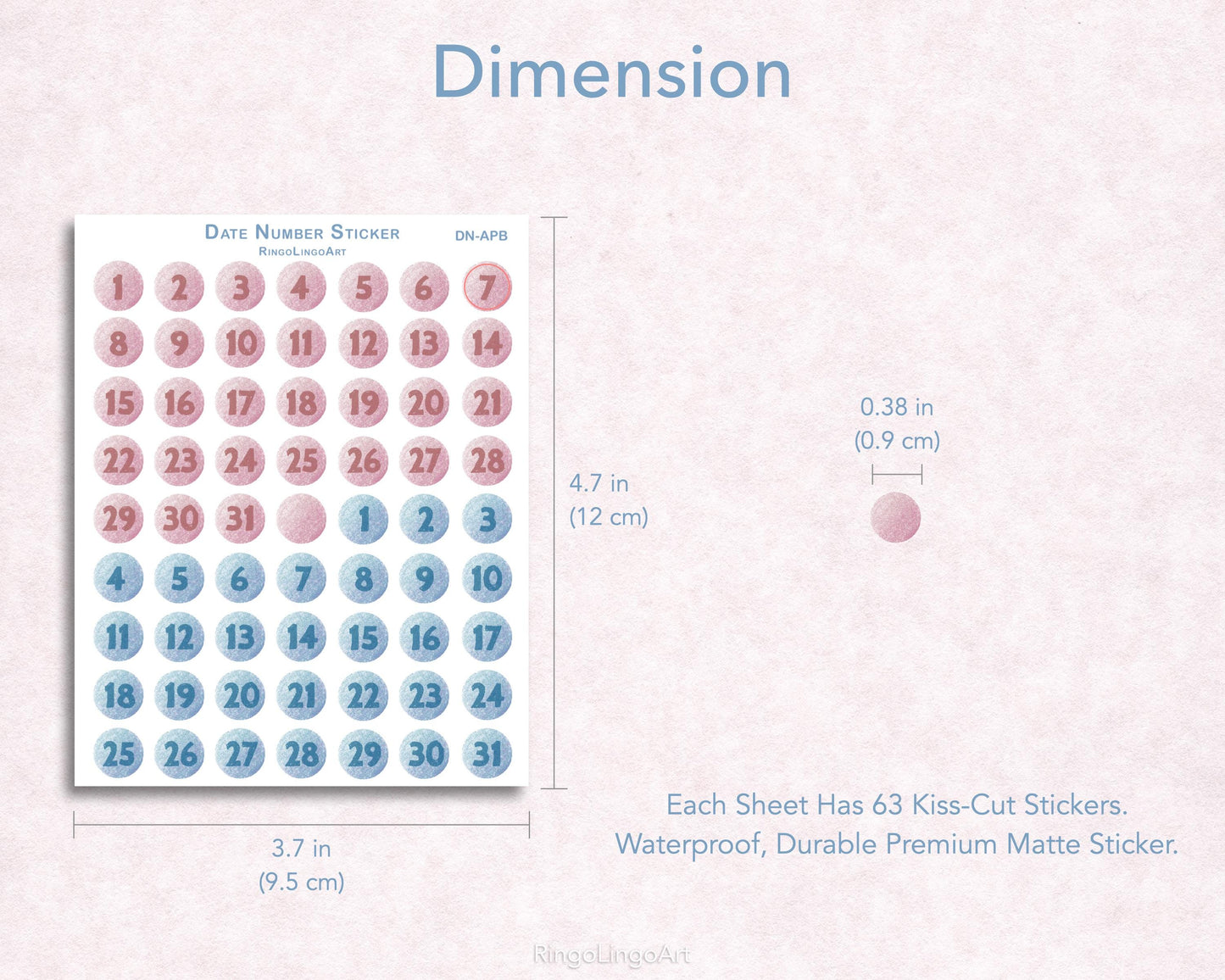 Dot Date Number Sticker Sheet - Ash Pink and Blue