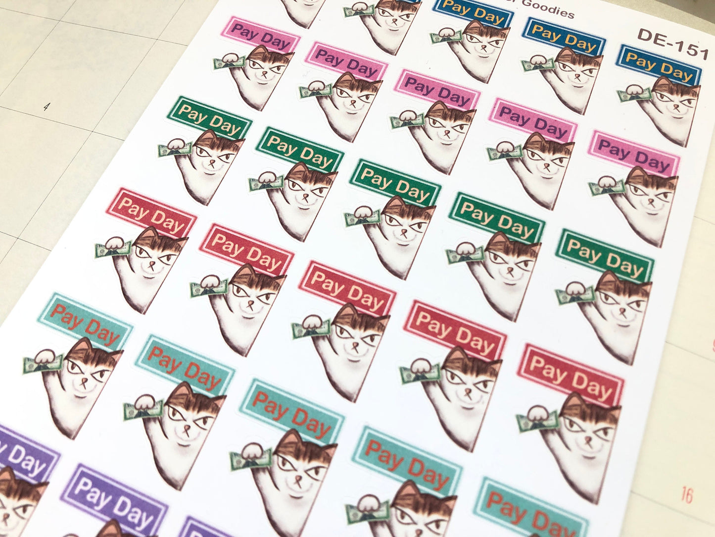 Pay Day Cat Reminder Sticker Sheet