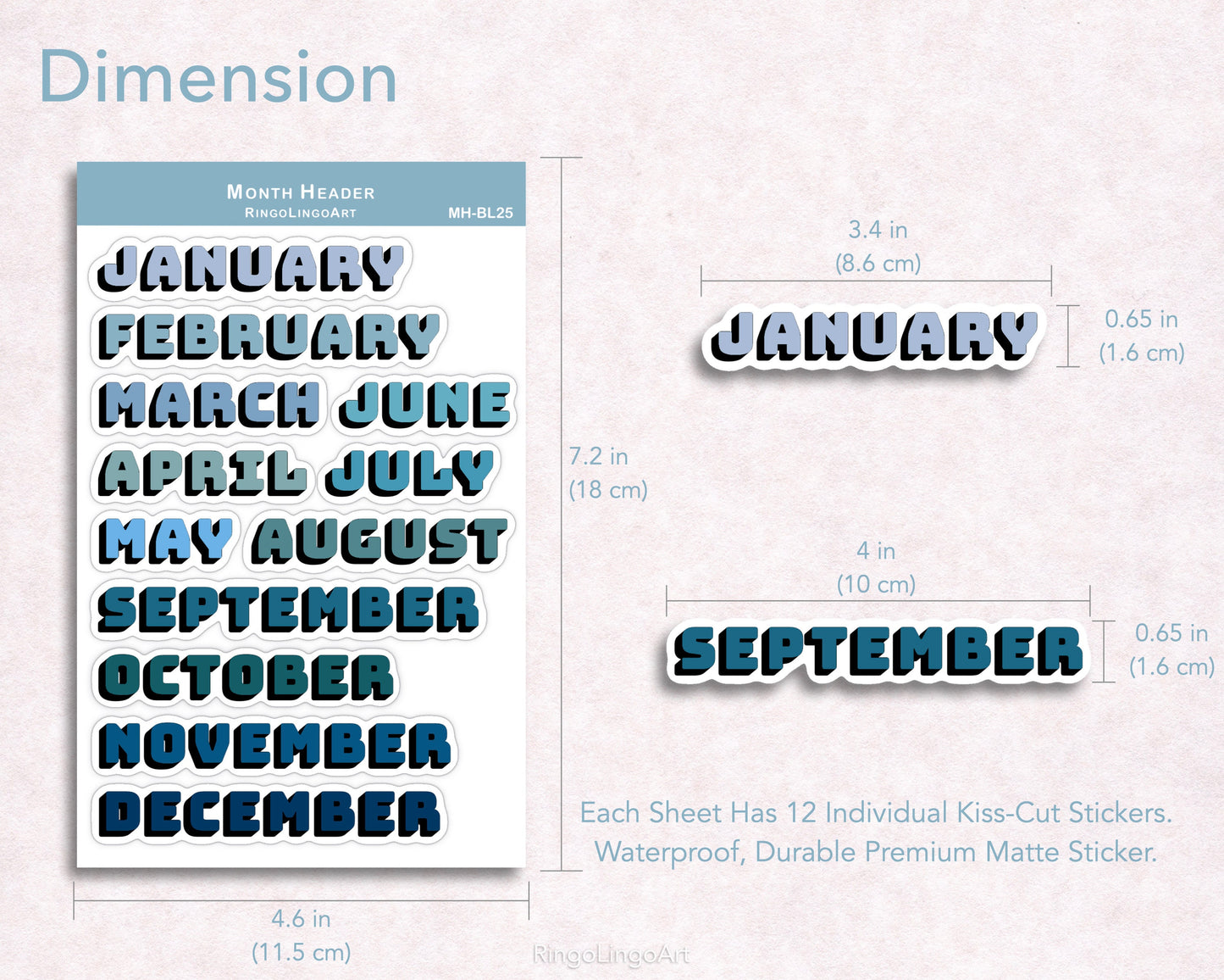 Month Header Sticker - Blue Tone Color