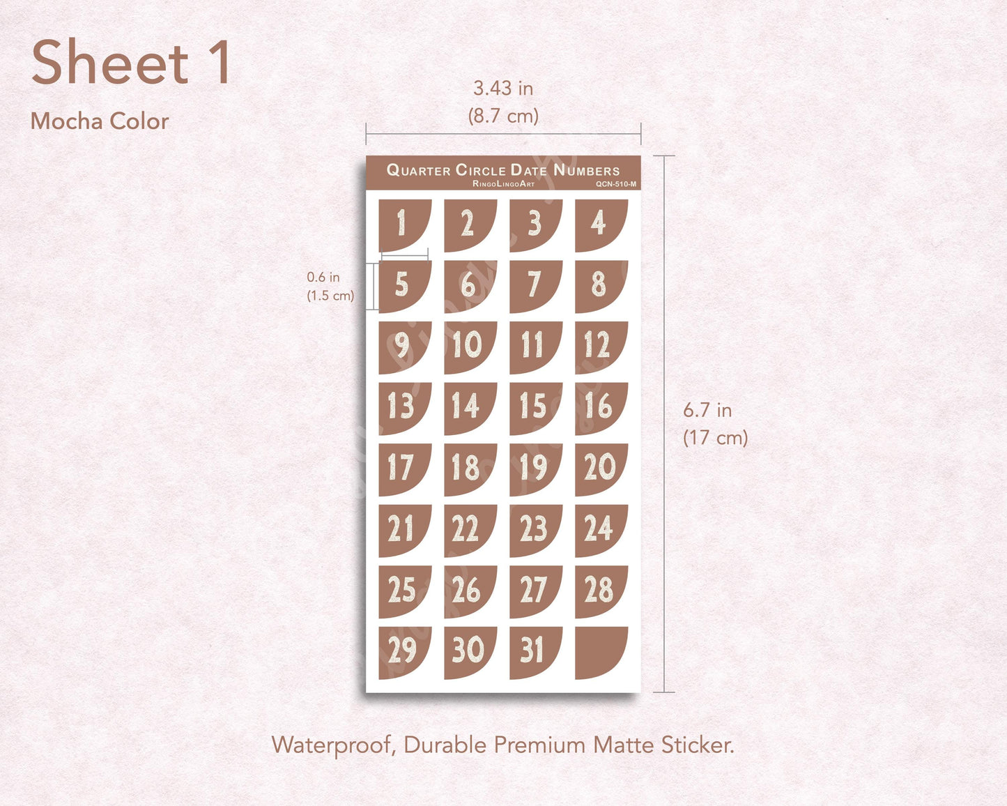 Quarter Circle Corner Date Number Sticker - Mocha