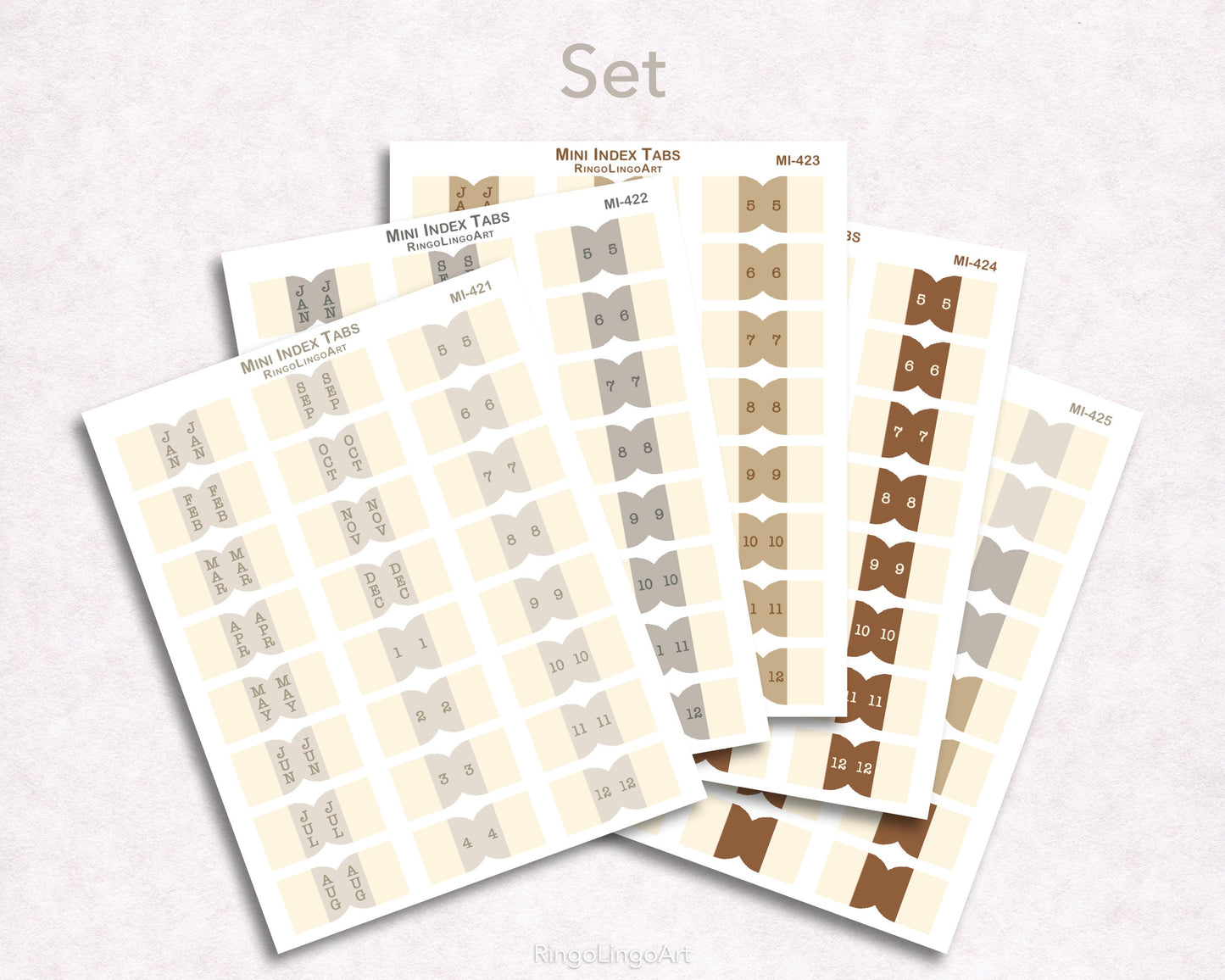 Vertical Text Mini Monthly Tabs - Neutral Tone (MI-42)