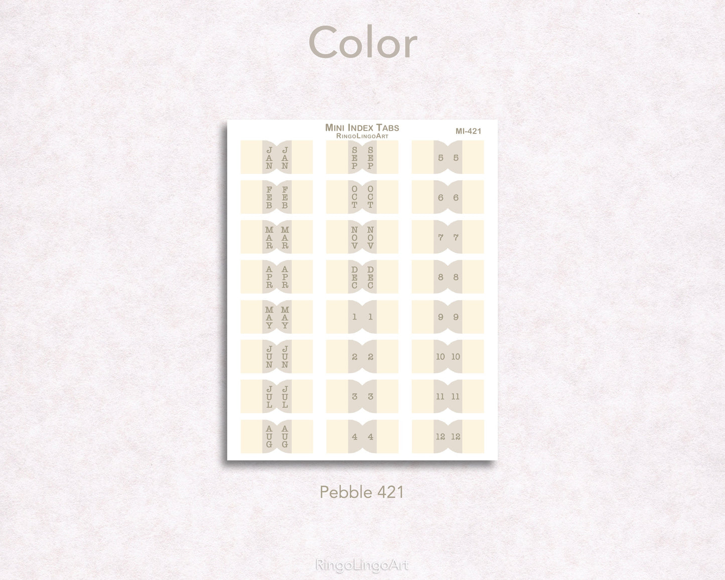 Vertical Text Mini Monthly Tabs - Neutral Tone (MI-42)