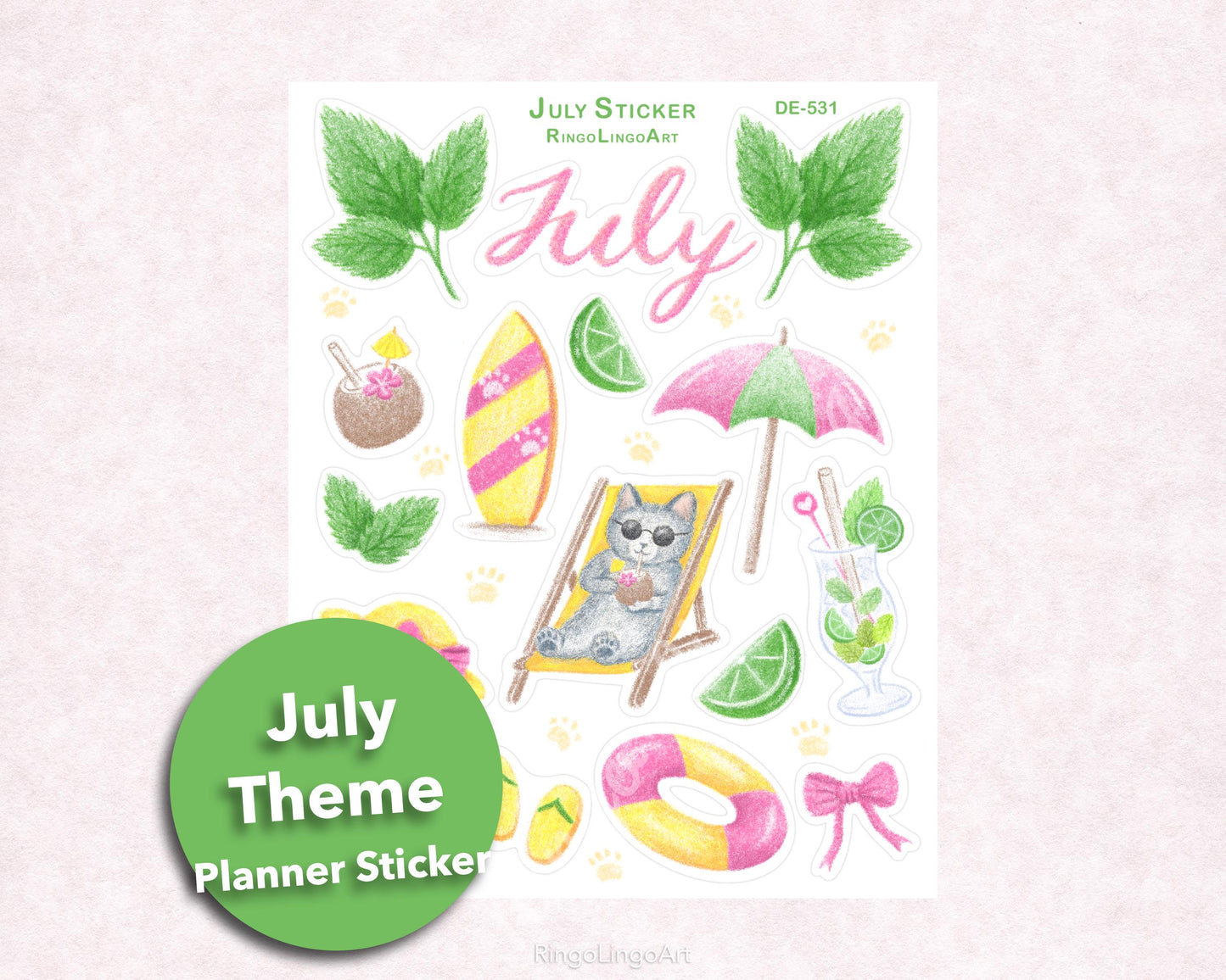July Beach Cat Sticker Sheet