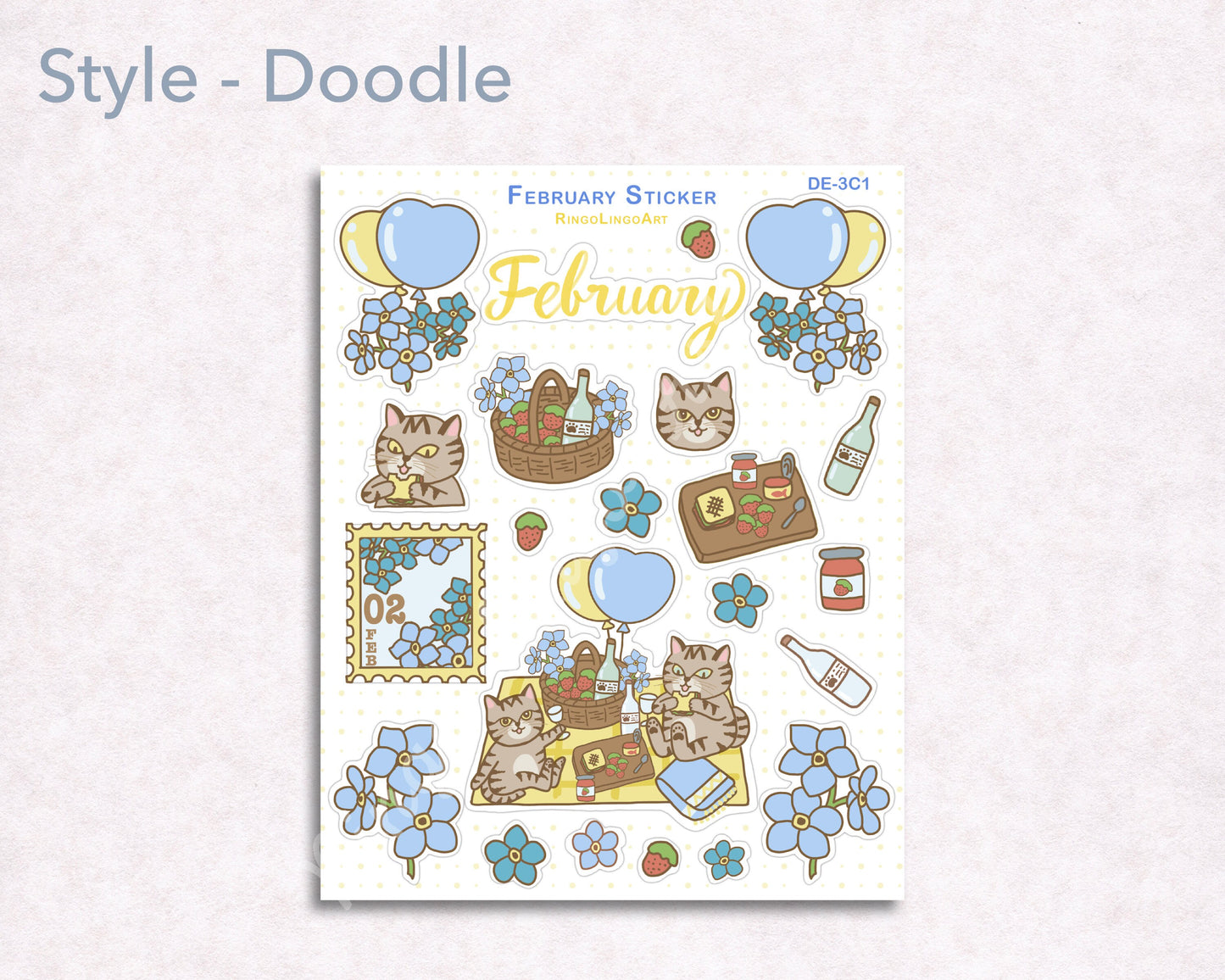 February Picnic Cat Sticker Sheet
