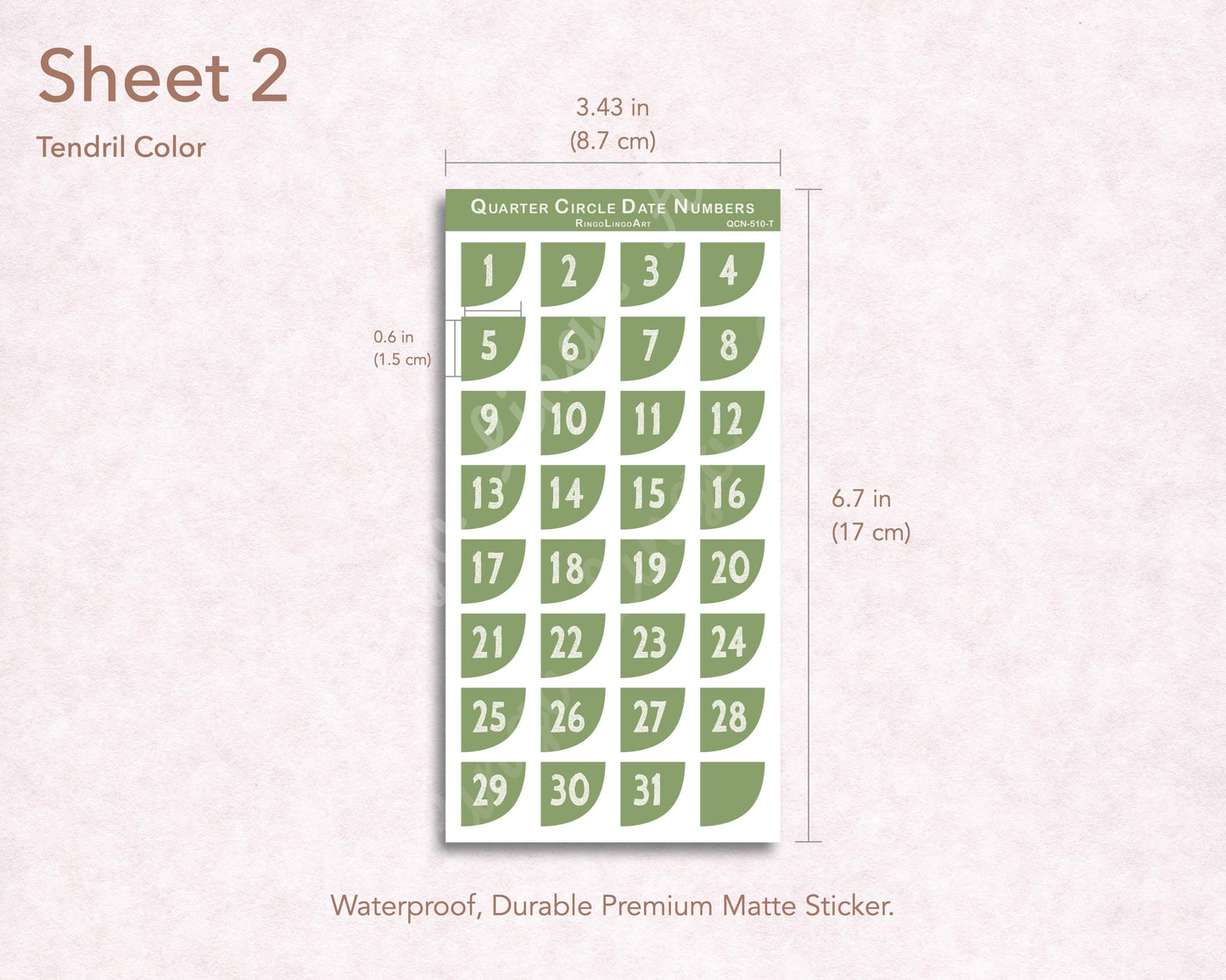 Quarter Circle Corner Date Number Sticker - Mocha