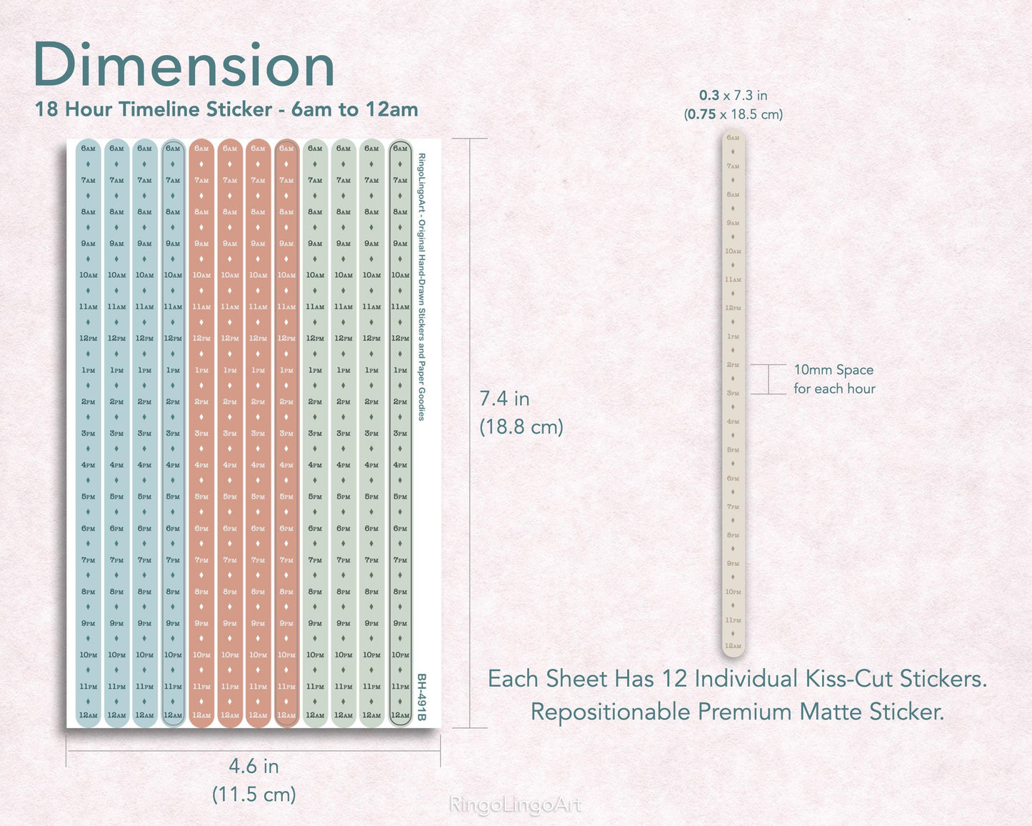 Time Strip Sticker for 5mm grid (24 | 18 Hour) Barista Cat