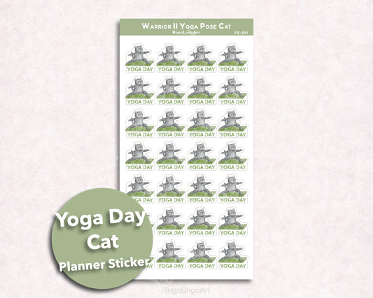 Warrior II Yoga Pose Cat Sticker Sheet